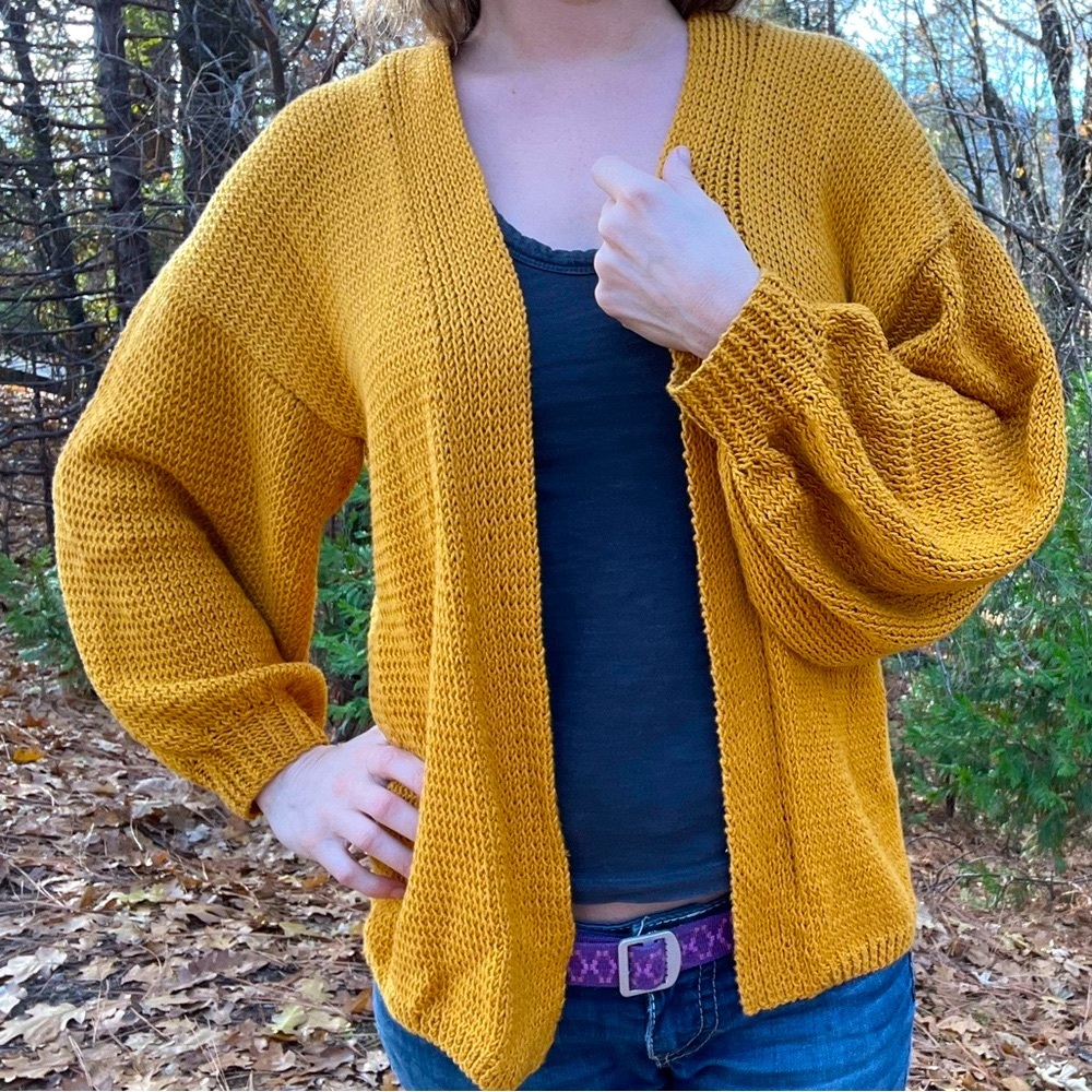 Hand knit 100% Pima Cotton Princess Cardigan in Mustard Yellow